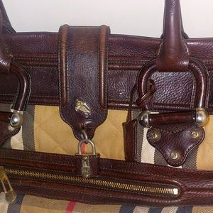 Burberry Brown Leather Trim Check Shoulder Bag
